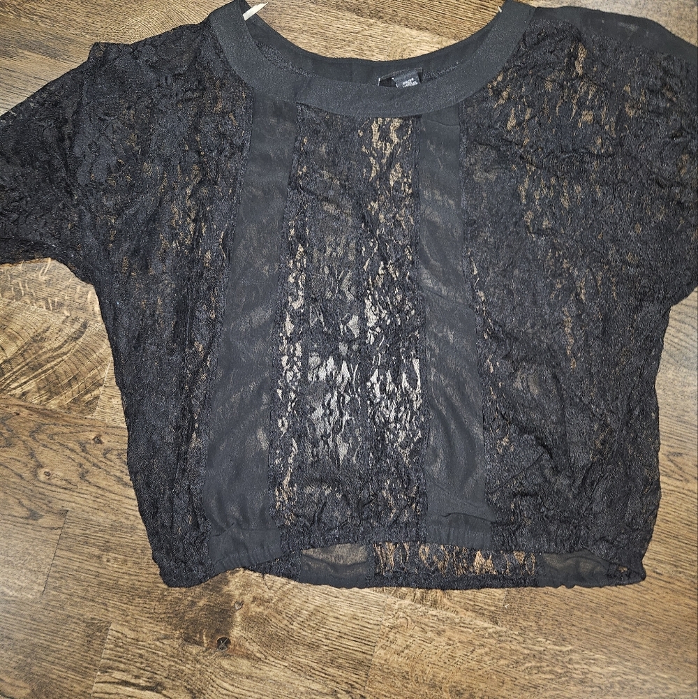 Lane Bryant Size 22/24 Black Lace And Sheer Top